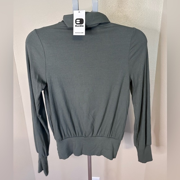 NWT BKE Agave Green Long Sleeve Mock Neck Keyhole Top - Picture 2 of 5